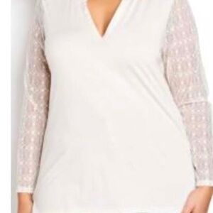 TOP, SHEER LACE SLEEVES, VANILLA, SIZE 4X, JERSEY BODY, ADDITION ELLE, TAGS ON,